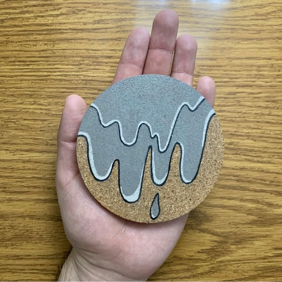 Gray Grime Drip Painted Cork Coaster - Picture 2 of 4